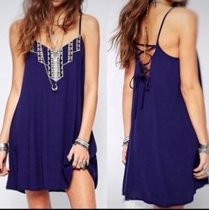 Embroidered Lace up Dress